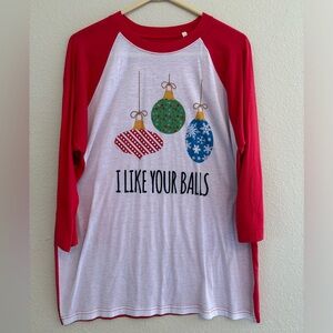 Size large funny Christmas three-quarter length sleeve shirt